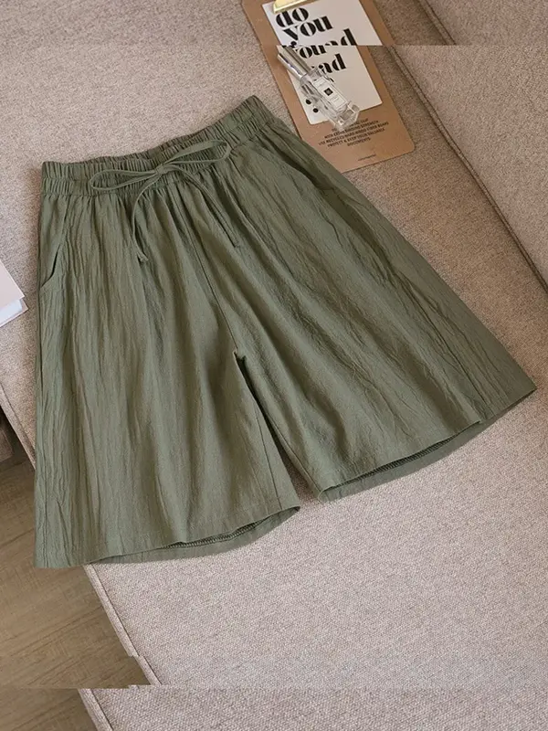 2024 Nowe letnie bawełniane lniane szorty plażowe Kobiety Podstawowe krótkie spodnie Mini spodnie z szerokimi nogawkami Moda damska Casual Home Streetwear