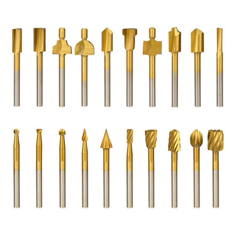20 Pieces Wood Carving And Engraving Drill Bit Set Engraving Drill Accessories Bit And HSS Carbide Wood Milling Burrs For DIY