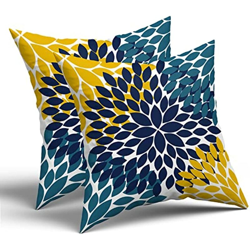 Fundas de almohada de color azul marino y amarillo azulado, fundas de almohada rústicas modernas de granja para sofá