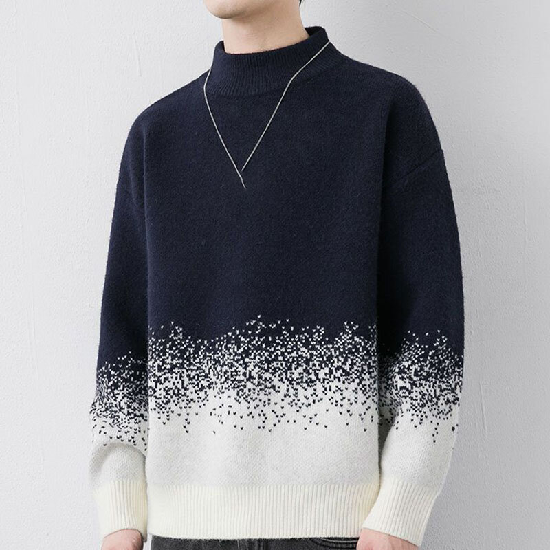 Мужской винтажный трикотажный свитер в горошек, с переходом цветов