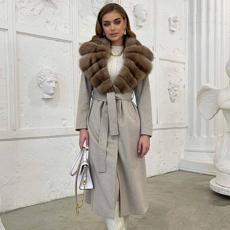 Jaket musim dingin untuk wanita 2024 mantel bulu rubah wanita mantel kasmir kerah bulu rubah asli gaya penjualan terbaik