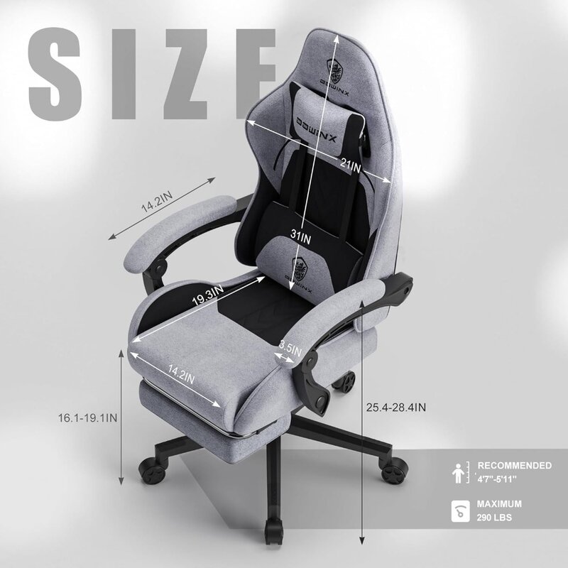Gaming Chair Fabric with Pocket Spring Cushion, Massage Game Chair Cloth with Headrest, Ergonomic Computer Chair