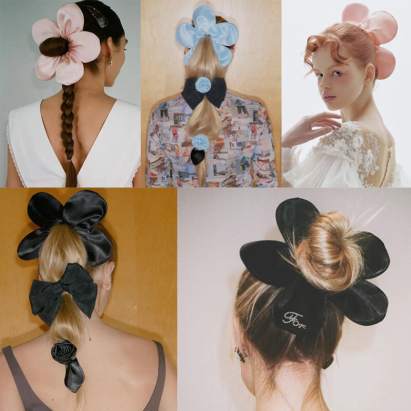YHJ Flower Scrunchies Women Hair Tie Elastic Band Vintage Headwear Ponytail Holder Hair Rope Exquisite Headdress Y2k Accessories