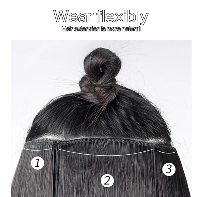 Hiasan rambut sintetis klip dalam ekstensi rambut 3 bagian/Set rambut keriting gelombang dalam tak terlihat untuk pakaian sehari-hari wanita