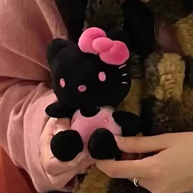 Kawaii Black Skin Hello Kittys Plush Doll Keychain Cute Girl Cartoon Backpack Hanger Decoration Christmas Holiday Gift