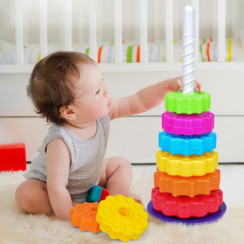 Rainbow Spinning Wheel Toy Colorful Tower Stacking Toy Montessori Educational Learning Sensory Toy For Kids Great Birthday Gift