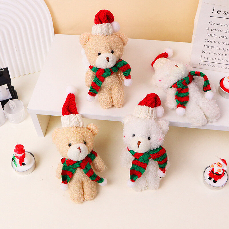 귀여운 크리스마스 모자 곰 봉제 키 체인 인형 가방 펜던트, 귀여운 봉제 곰 동물 펜던트, 어린이 크리스마스 선물 장난감, 20cm