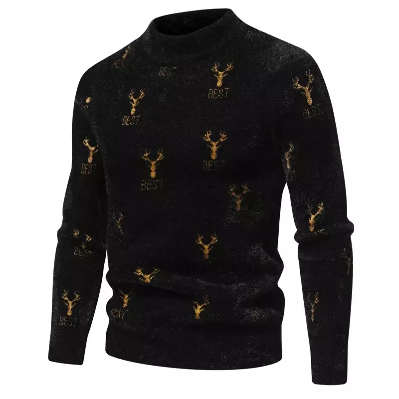 Sweater Mink imitasi pria, atasan Pullover rajut hangat mode lembut dan nyaman