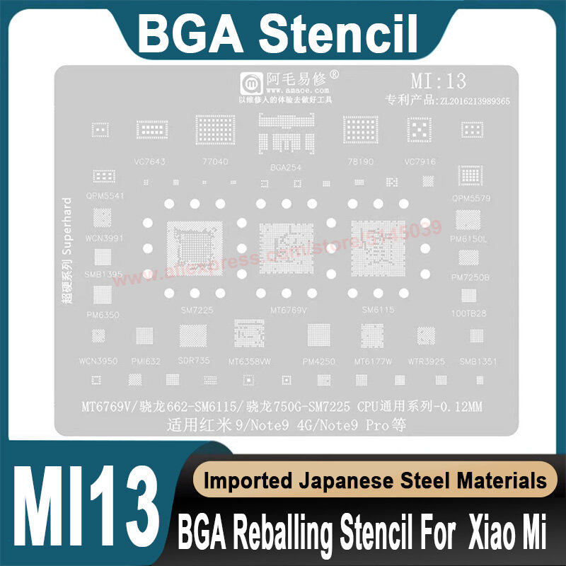 Stensil BGA untuk Xiaomi Redmi Note 9 Pro MT6769V SM6115 SM7225 MT6358VW MT6177W stensil CPU penanaman ulang manik-manik biji timah stensil BGA