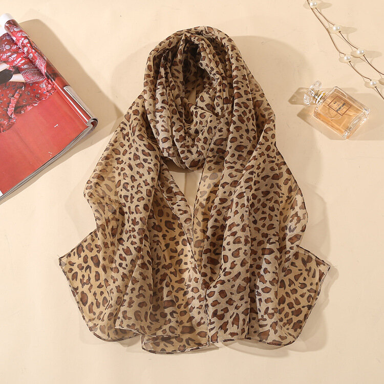 50*160cm Scarf Summer Small Scarf Dual-use Wild Small Silk Scarf Classic Leopard Chiffon Scarf Ladies Thin Shawl Hijab Scarf
