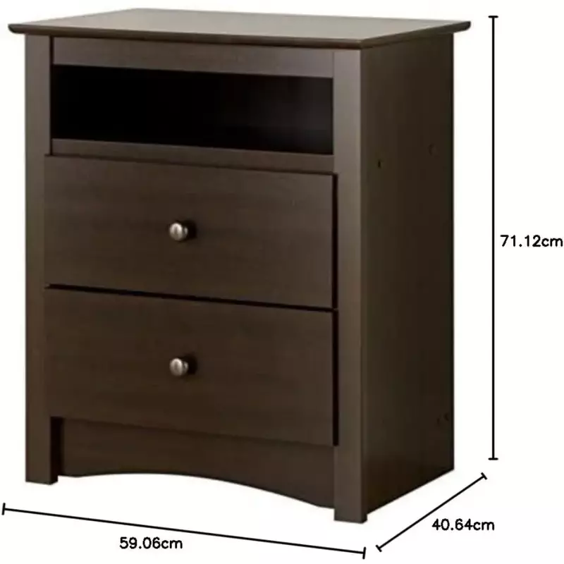 2 Drawer Nightstand Elegant Bedroom Furniture, Bedside Table with Open Shelf, 23.25"W x 16"D x 28"H, Espresso furniture bedroom