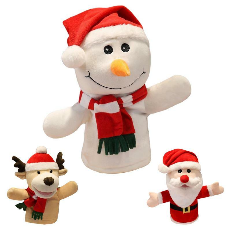 Christmas Hand Puppet Plush Toy Cartoon Plush Santa Claus Snowman Elk Hand Puppet Interactive Performance Props for Kids