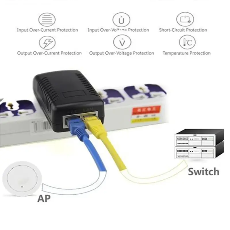 Injecteur POE 48V/12V, adaptateur d'alimentation ue/US en option, adaptateur Ethernet, 0,5 a/2a 24W dc 48V, 0,5 a
