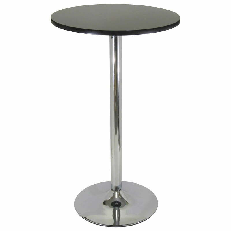 24" Round Contemporary Wood Top Pub Table in Black and Chrome Base for Bistro Pub Kitchen Tall Dining Cocktail Table