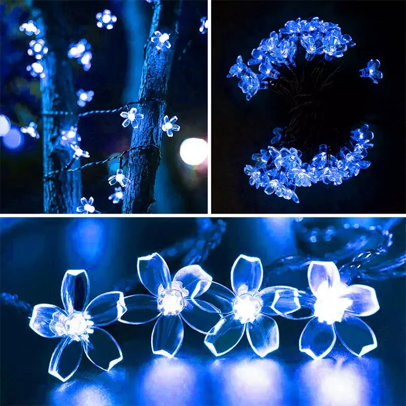 Outdoor Solar String Lights para jardim, impermeável, fada simulação, guirlandas florais, lâmpada, decoração de Natal