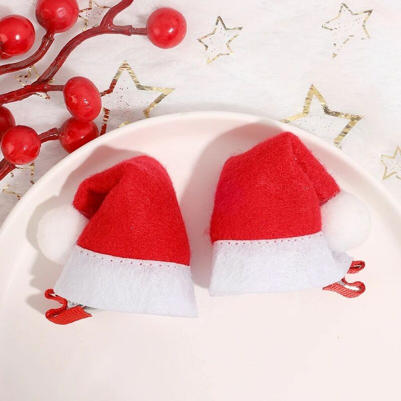 Mini sombrero de Navidad rojo de 10 piezas, pinzas para el pelo de Papá Noel hechas a mano, horquillas de Navidad