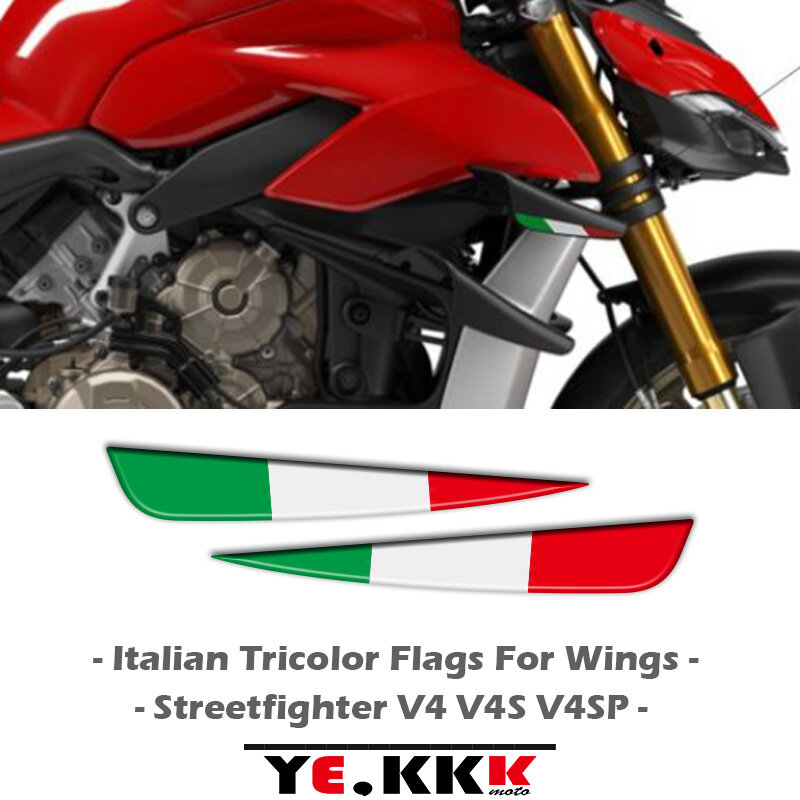 Bandera Tricolor italiana para DUCATI Streetfighter V4 V4S V4SP, calcomanía de ala 3D