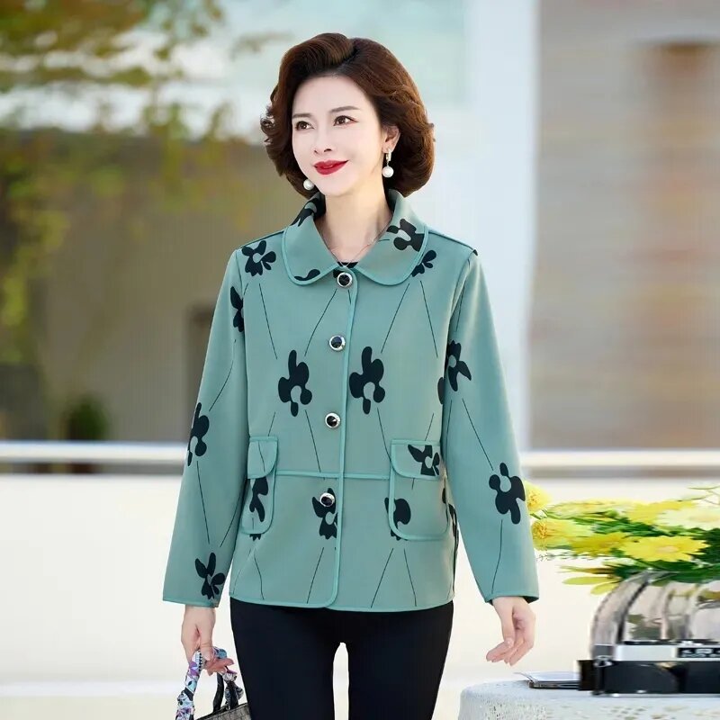 2024 New Spring Autumn Printing Female Small Fragrance Short Outwear High-End Overcoat Middle-Aged Feminine Fashion Suit Jacket