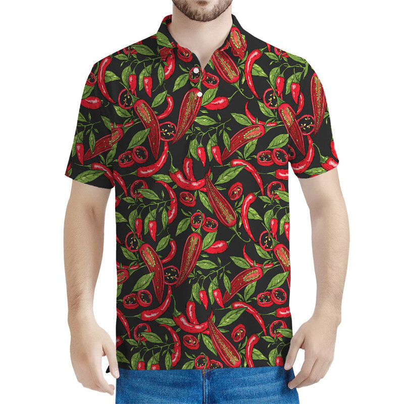 Polo gráfico de pimientos de colores para hombre y mujer, camiseta de Chili con estampado 3d, Tops de verano, camisetas holgadas informales de manga corta