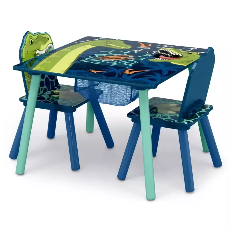 Zestaw stół i krzesło dinozaurów ze schowkiem (w zestawie 2 krzesła)-złoty certyfikat Greenguard, niebieski/zielony