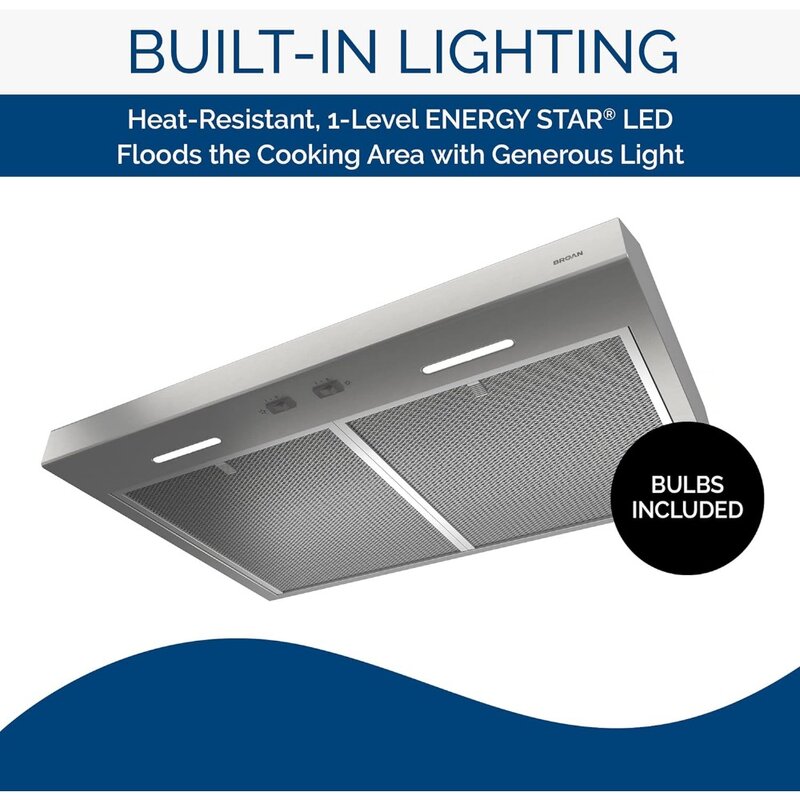 30-inch, Under-Cabinet ,4-Way Convertible Range Hood with 2-Speed Exhaust Fan and Light, 300 Max Blower CFM, Stainless Steel