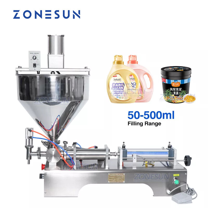 Zonesun máquina de enchimento de pasta de alimentos, álcool gel, mistura de enchimento, líquido viscoso, equipamento de embalagem de líquidos, dosagem de água