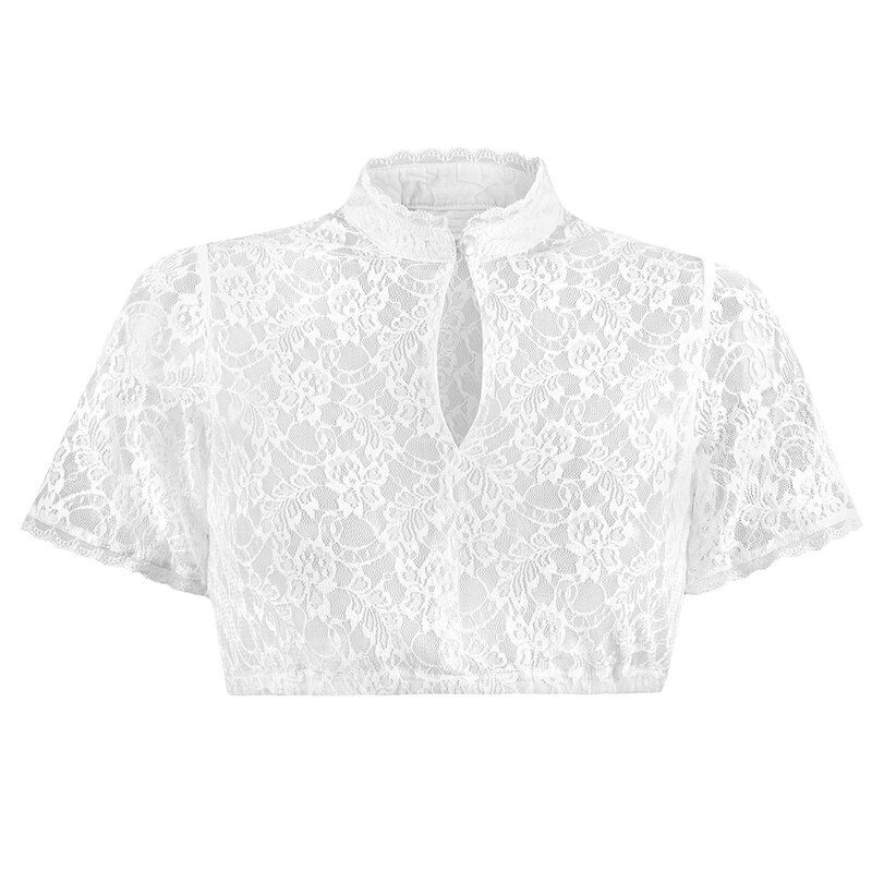 Sexy Floral Lace Oktoberfest Blouse Womens Sexy Hollow Out Traditional Bavarian Beer Crop Tops Transparent Elegant Button Blouse