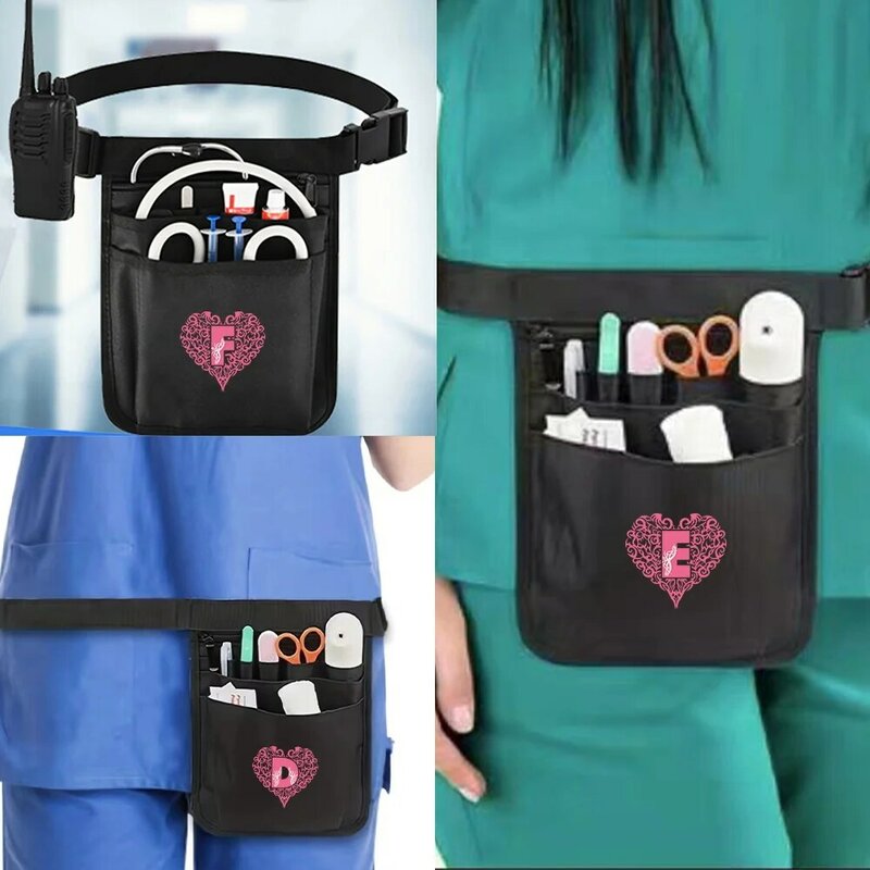 Bolsas de almacenamiento de suministros médicos para enfermera, bolsa médica Universal, organizador de cinturón, trabajo con múltiples bolsillos, Serie de patrón de letras de amor
