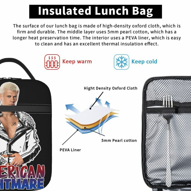 Refrigerador reutilizável lancheiras térmicas, American Nightmare Food Box, Cody Rhodes Bullet Club Acessórios, Tote de almoço isolado