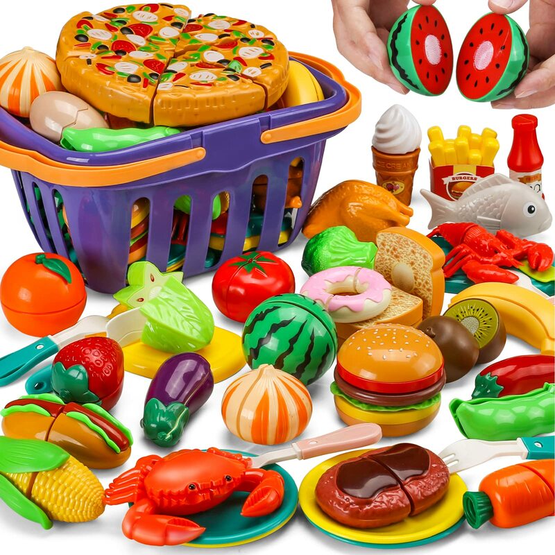 Children Simulation Kitchen Toys Set Pretend Play Fruit Vegetable Pizza Cutting Early Education Toys for Kids Play House Game