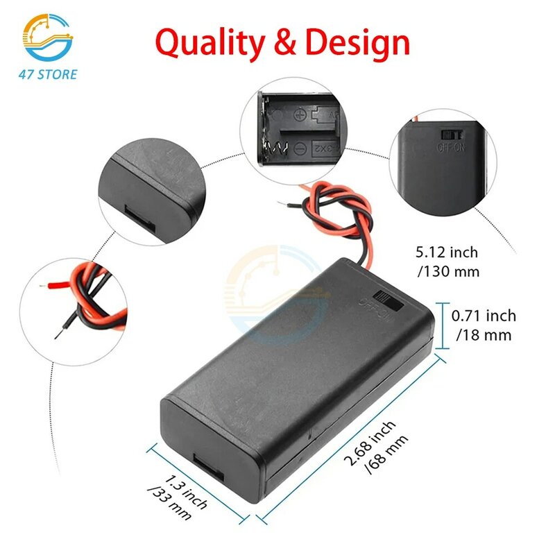 1/2/3/4 AA Battery Holder with Switch Battery Case Holder with Cover 1.5V AA Battery Storage Box with Wires Battery Connector