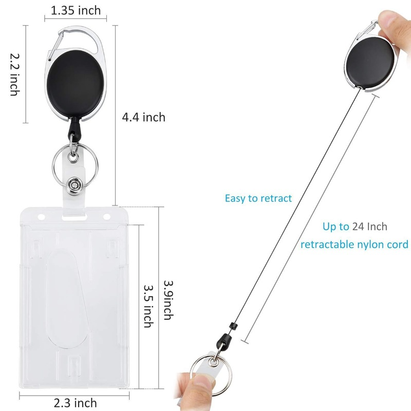 1pc Retractable Badge Holder with Badge Reel ID Work Card Holder Clip Vertical Style Clear ID Name Tag Office School Supplies