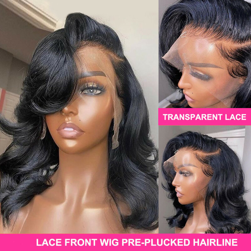 13X4 Body Wave Short Bob Wigs Brazilian HD Transparent Lace Frontal Wig Lace Front Human Hair Wavy Lace Closure Wigs for Women