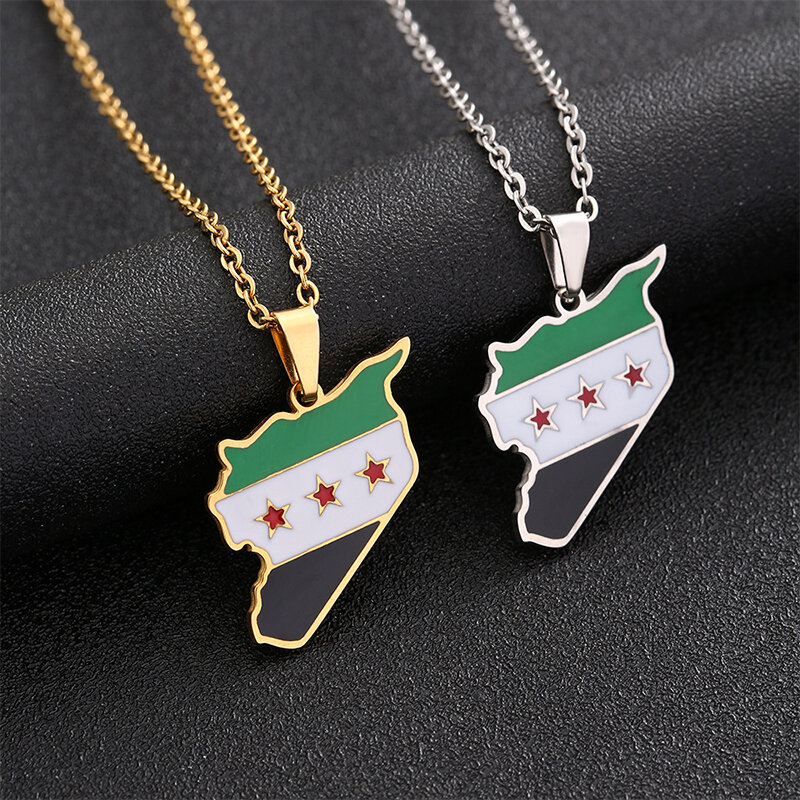 Edelstahl Syrien Kart Flagge Anhänger Halsketten Mode Syrer Kette Schmuck Frauen Männer Hüfte-Hop Halskette Dekoration