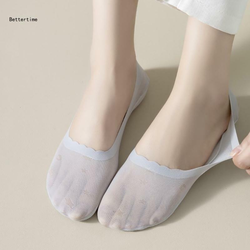 B36D ไม่แสดงถุงเท้าสำหรับสตรี Low Cut ถุงเท้าถุงเท้าผ้าไหมน้ำแข็ง Nonslip