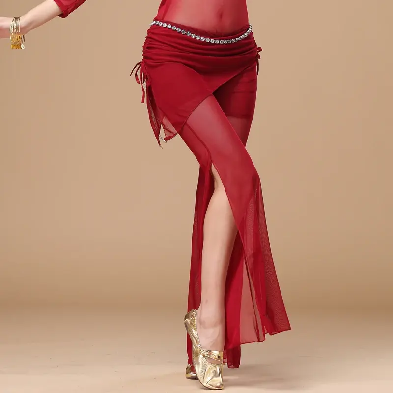 Pantalones de danza del vientre de malla para mujer, pantalones de danza del vientre con abertura de malla sexy, 10 colores
