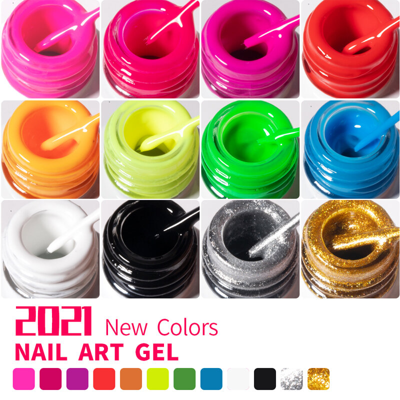 BOZLIN Nail Art Line ภาษาโปลิชคำเจล12สี UV/LED สีเล็บโปแลนด์ DIY ภาพวาดเคลือบเงา Pastel สี Liner เจล