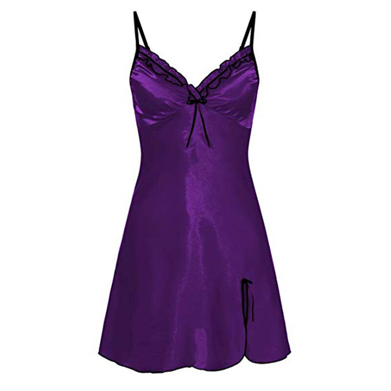 Sexy Lingerie Slip Bow Ruffles Nightgown V Neck Nightdress Mini Dress Nightwear Sleepwear Nightie Female Clothing For Women