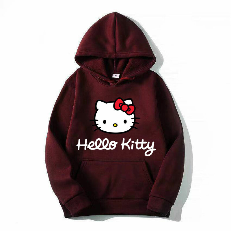 Hoodie wanita mode baru 2024 Sweatshirt pria Anime kartun Hello Kitty Hoodie pria Pullover ukuran besar wanita Kawaii Pink musim semi musim gugur