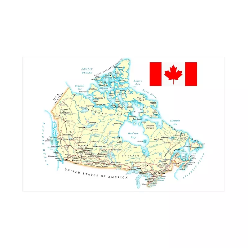 โมเดิร์นแคนาดาเส้นทางที่แสดงแผนที่ภาษาฝรั่งเศสคำ84*59ซม.ผ้าใบภาพวาด Unframed โปสเตอร์และพิมพ์บ้าน decor อุปกรณ์การศึกษา