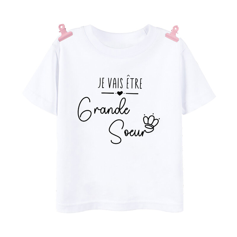 Starsza siostra starszy brat w toku francuska koszulka z nadrukiem koszula w ciąży dziecięca koszulka dla chłopców i dziewcząt letnia koszulka