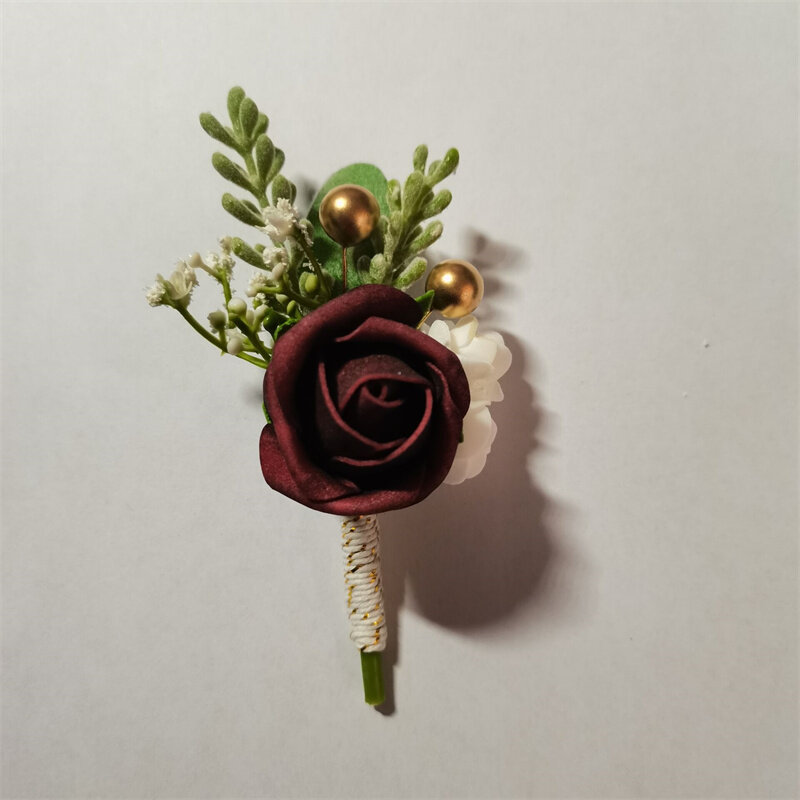 PE masculino Rose Boutonniere para padrinho, botoeira Corsage Pins, flores brancas e azuis, acessórios do casamento, casamento, casamento
