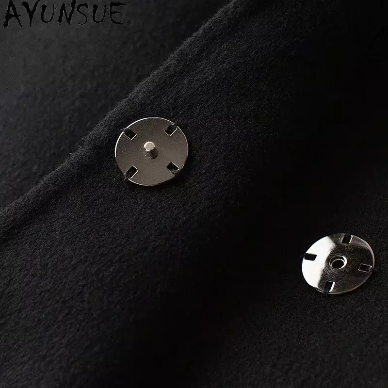 AYUNSUE 여성용 100% 양모 코트, 양면 모직 재킷, 루즈 롱 오버코트, 한국 스타일, 가을, 겨울