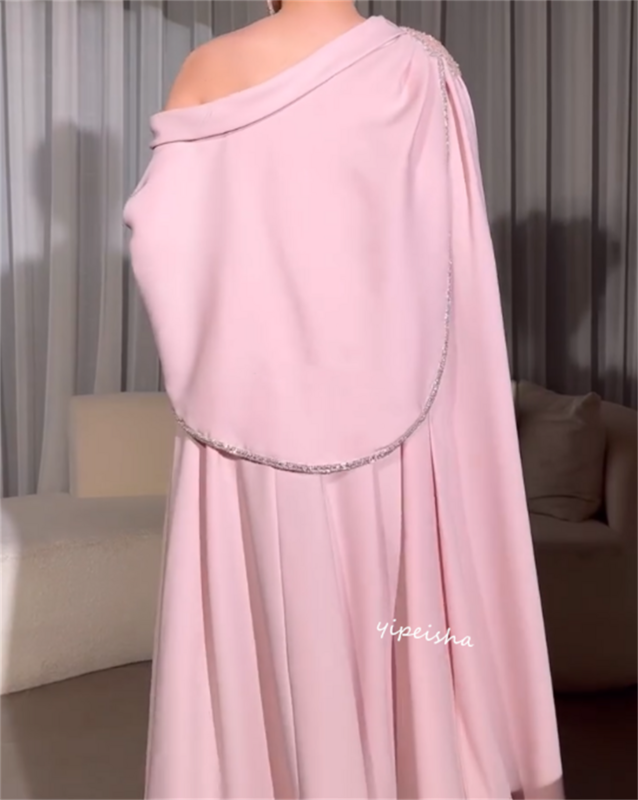 Gaun acara menggantung satu bahu Bespoke A-line selebriti terbungkus Satin gaun panjang es Saudi Arabia