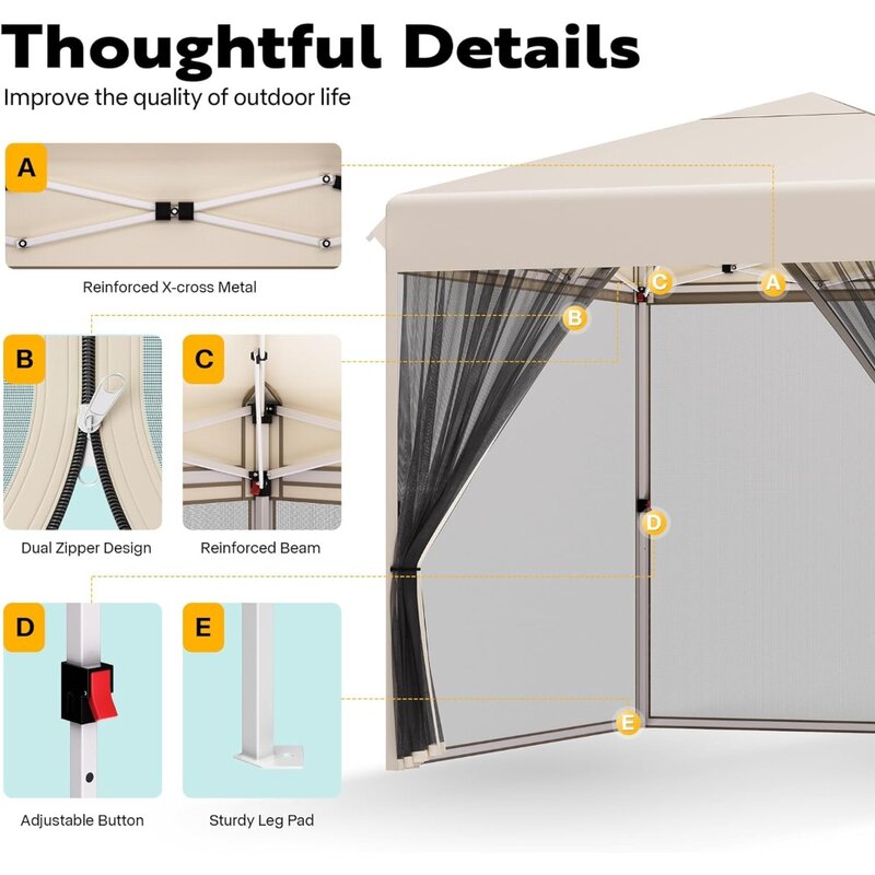 Tenda con schermo Pop-Up facile da 10 x10ft, tenda a baldacchino per esterni con zanzariera, 2 porte con cerniera e borsa a rullo per il campeggio dell'iarda