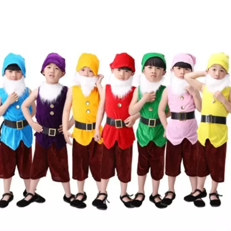 Pakaian Cosplay karnaval kostum tujuh kurcaci untuk anak-anak kostum Natal untuk anak-anak Halloween