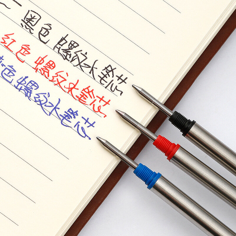 Recargas de Bolígrafo De Metal giratorio roscado, 3 piezas, 11,4 cm, azul/negro/rojo, varilla para firmar, recarga de 0,7mm, papelería escolar y de oficina