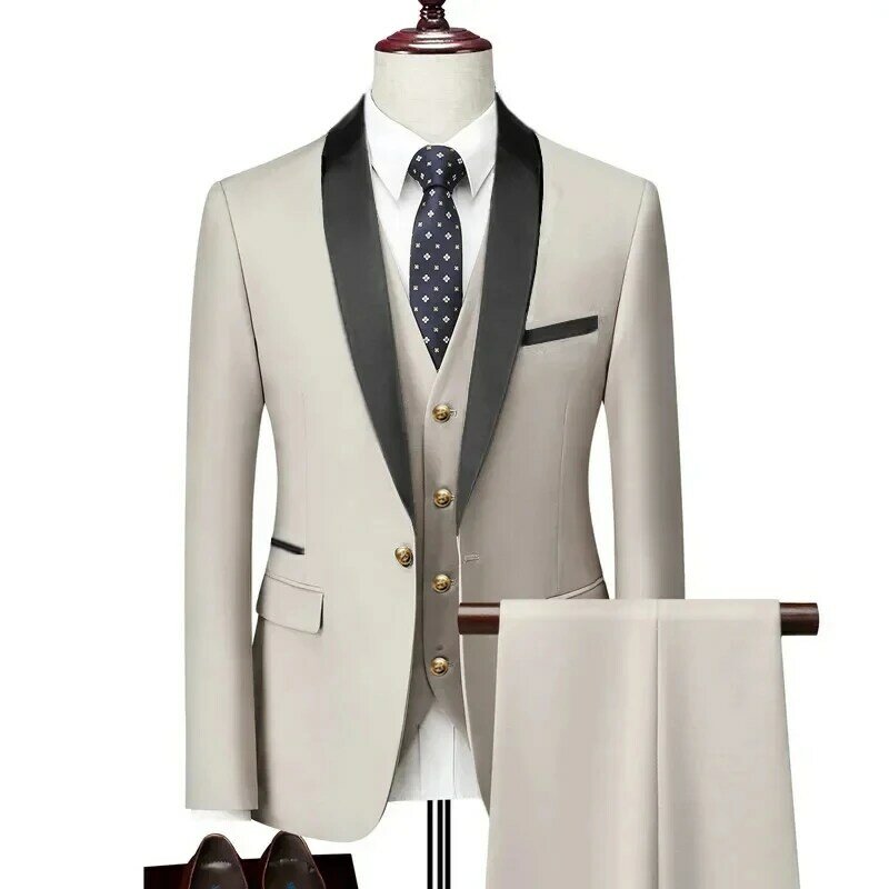 Traje informal de negocios para hombre, chaqueta ajustada, abrigo, chaleco, pantalones, conjunto de 3 piezas, 2023
