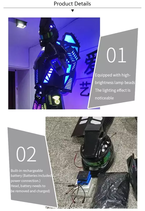 ชุดหุ่นยนต์ไฟ LED สำหรับไนท์คลับชุดหุ่นยนต์เรืองแสงสำหรับผู้ใหญ่เครื่องช่วยเดินไฟ LED