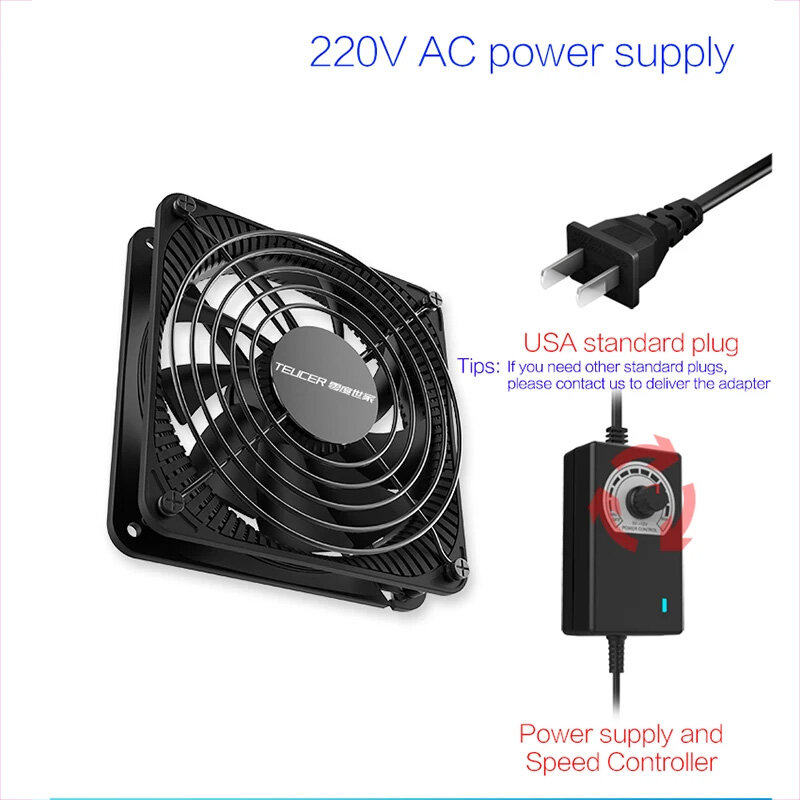TEUCER 3000RPM 120MM Large Air Volume 220V Btc Mining Machine Workstation Cabinet Server Case Cooling System Fan with Adapter
